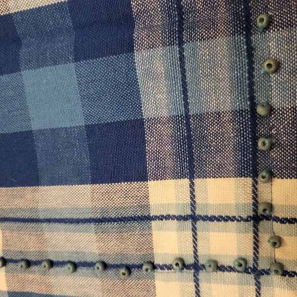 SUR LA TABLE Set of 4 Cotton Bead Trim Blue & White Plaid Placemats 20x20 India - Picture 4 of 6